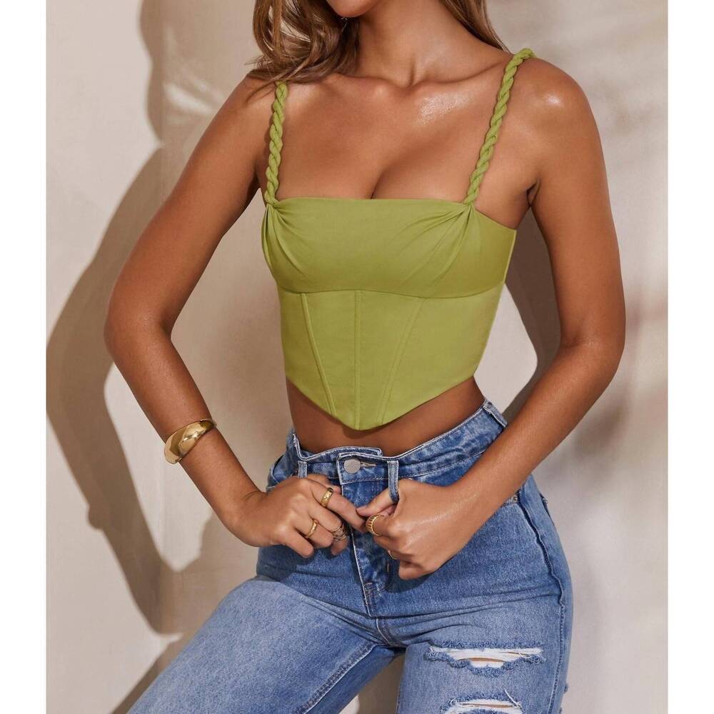 NEW GOLDEN lisette ruched cowl corset tube top in forest